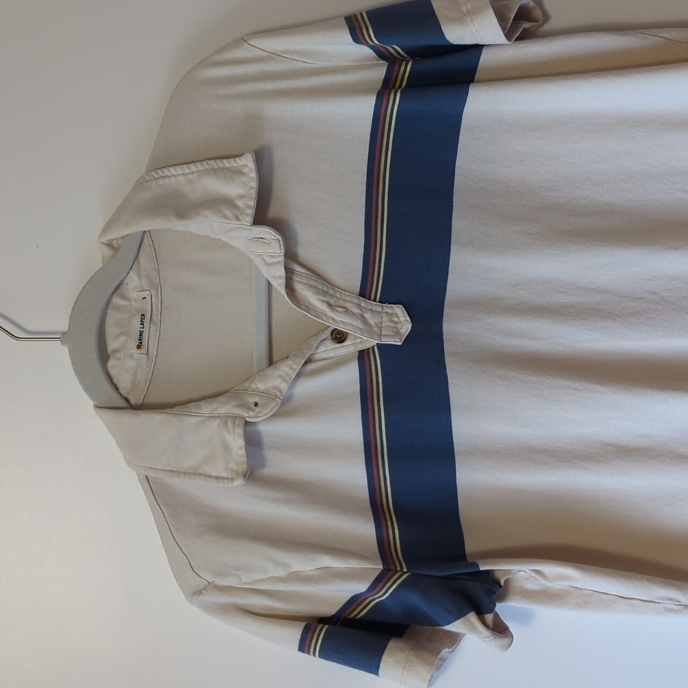 Marine Layer Blue and Cream Striped Polo Shirt - Size Small - Picture 2 of 10